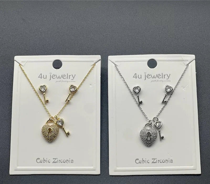 Heart Lock & Key Charm Set