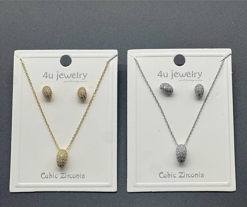 Oval Sparkle CZ Pendant Set