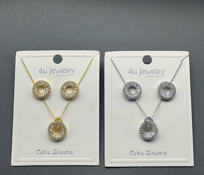Radiant Circle Halo CZ Pendant Set