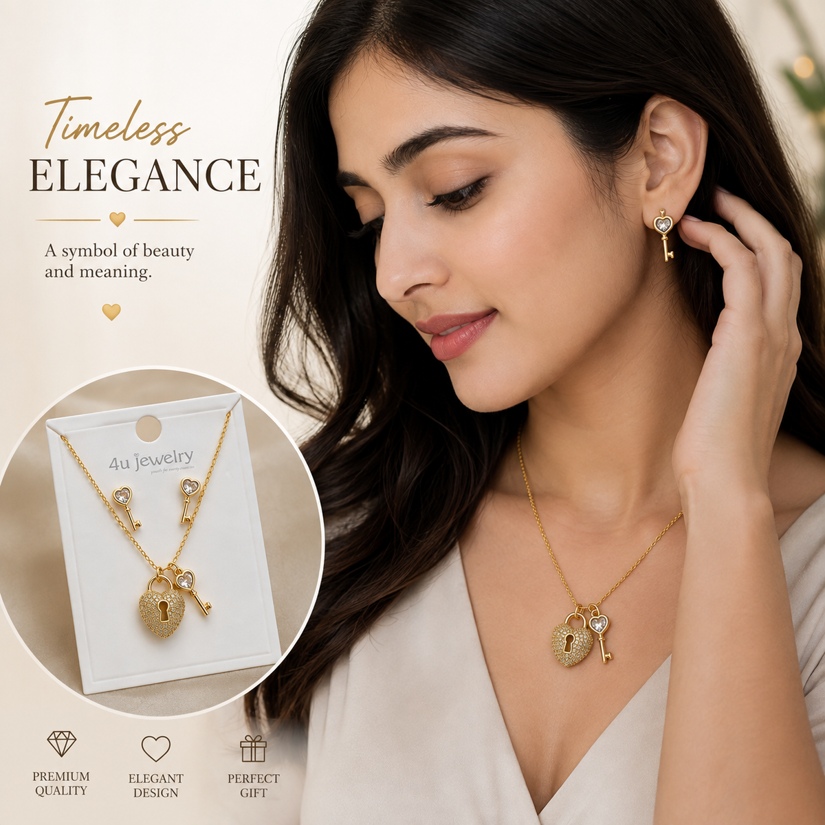 Heart Lock & Key Charm Set