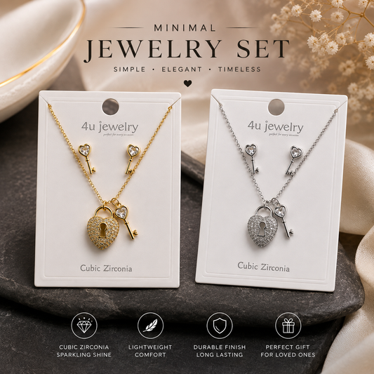 Heart Lock & Key Charm Set