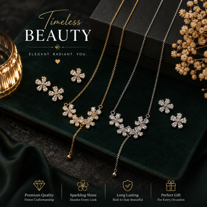 Floral Drop CZ Necklace Set