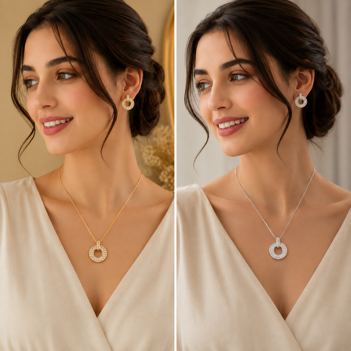 Radiant Circle Halo CZ Pendant Set