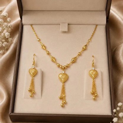 Elegant Heart Tassel Necklace Set