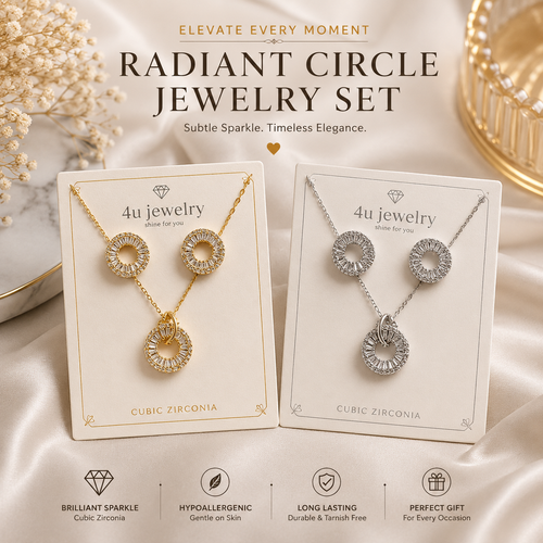Radiant Circle Halo CZ Pendant Set