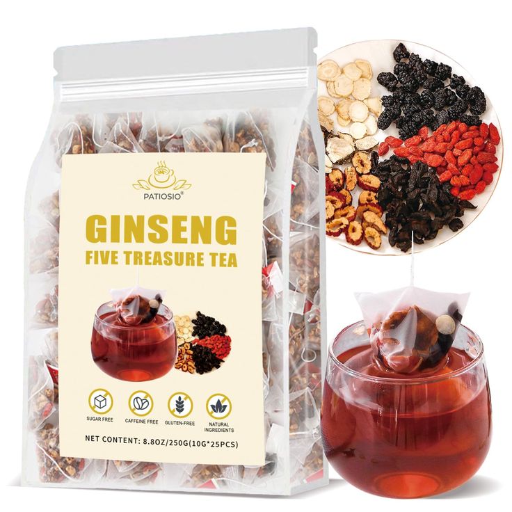 Ginseng herbal tea with goji berries and natural ingredients
