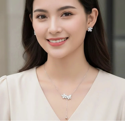 Floral Drop CZ Necklace Set