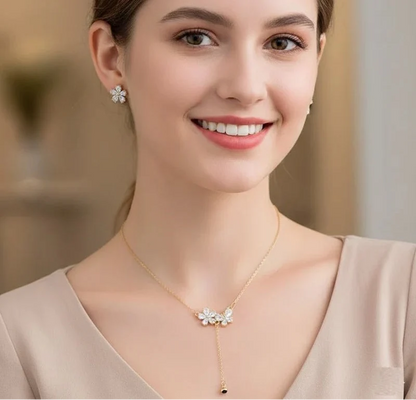 Floral Drop CZ Necklace Set