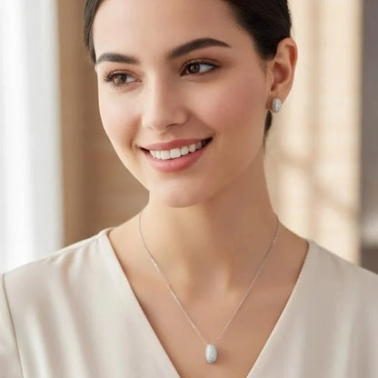 Oval Sparkle CZ Pendant Set